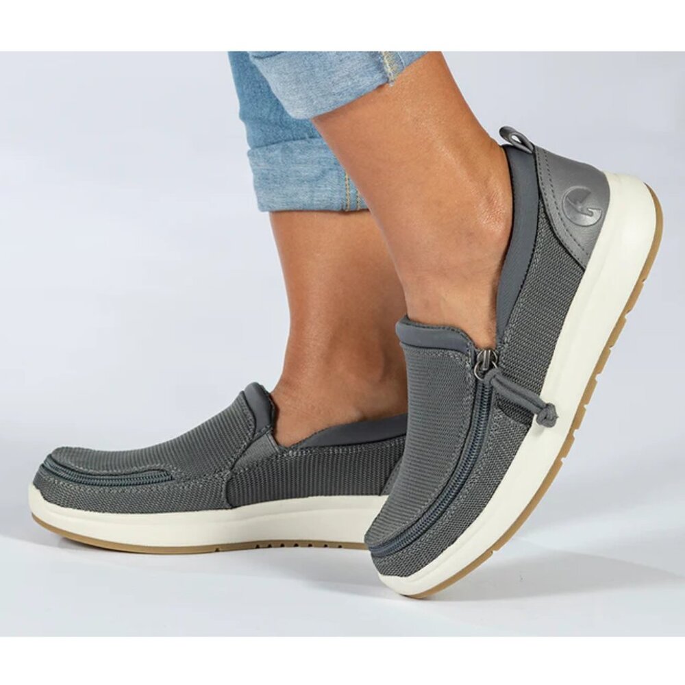 NEW Billy Footwear Women Perf Low Top Zip Up Mocs Gray Adaptive Size 9.5M BY377